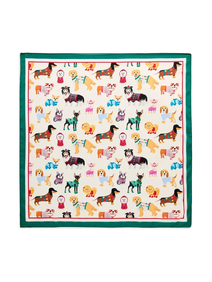 The Doggies Square Satin Scarf-Multi