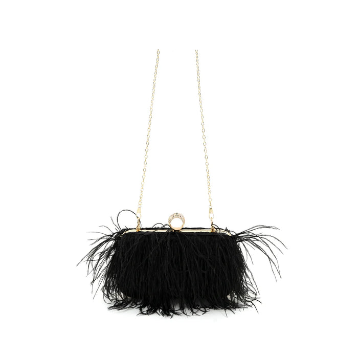 The Feathers Evening Clutch-Black