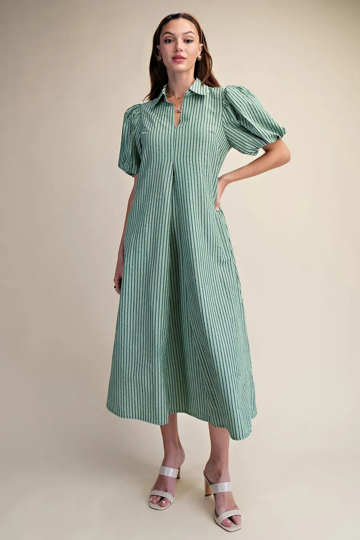 The Kavian Stripe Midi Dress-Green