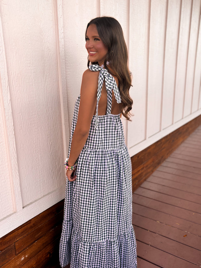 The Oliver Gingham Midi Dress-Green