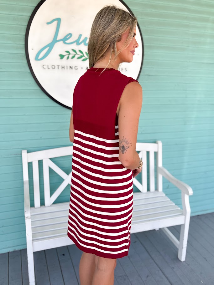 The Shane Striped Mini Dress-Burgundy