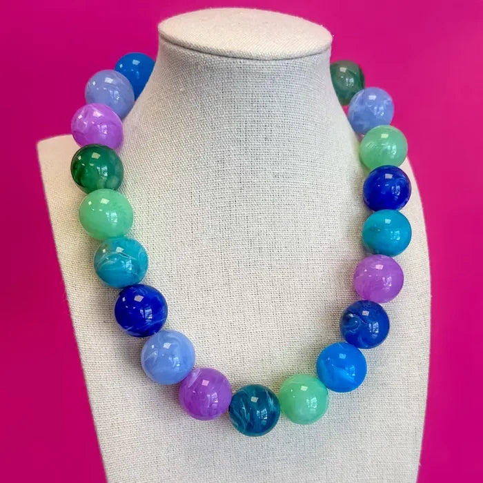 The Statement Bead Necklace-Blue Mix