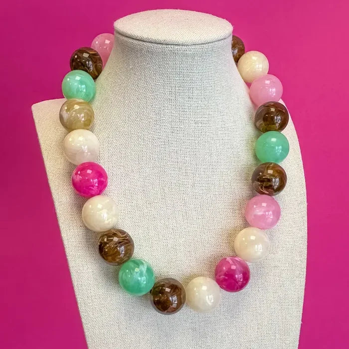 The Statement Bead Necklace-Pink Mix