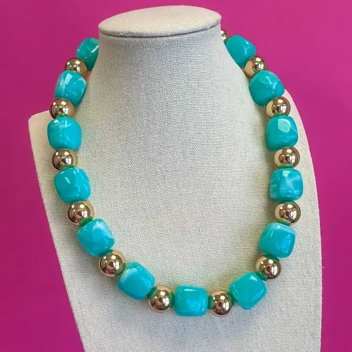 The Statement Bead Necklace-Turquiose