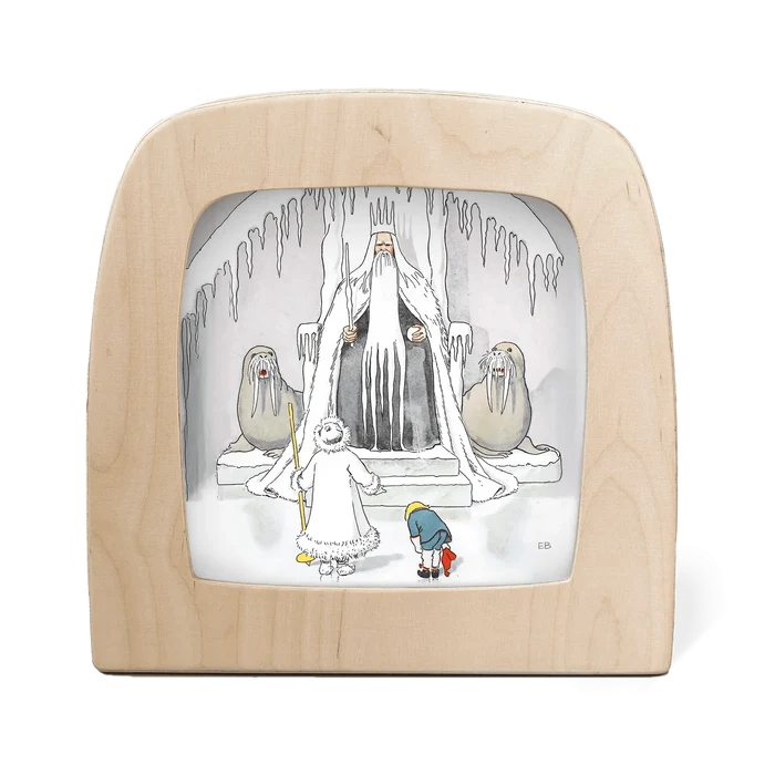Silhouette of Jack Frost and Ollie standing in front of King Winter and his walruses