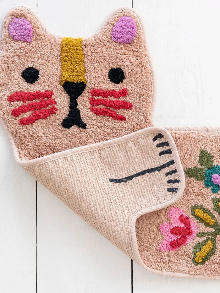 Tufted Cotton Bath Mat - Dusty Rose Cat-view 3