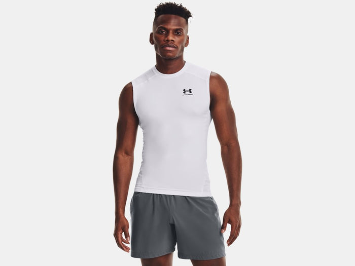 Under Armour Mens Heatgear R Armour Sleeveless Compression Top Apparel Under Armour Small White-100