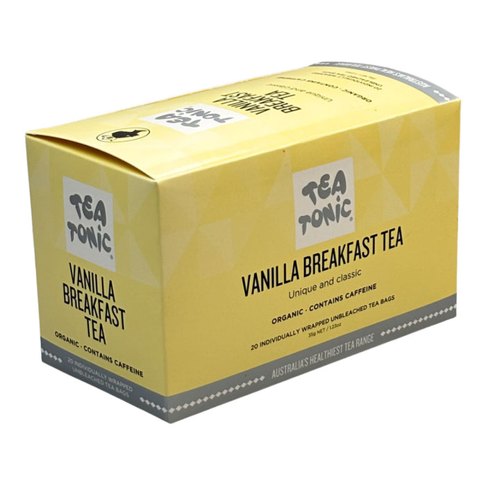 Box of Tea Tonic Vanilla Breakfast Tea on a white background