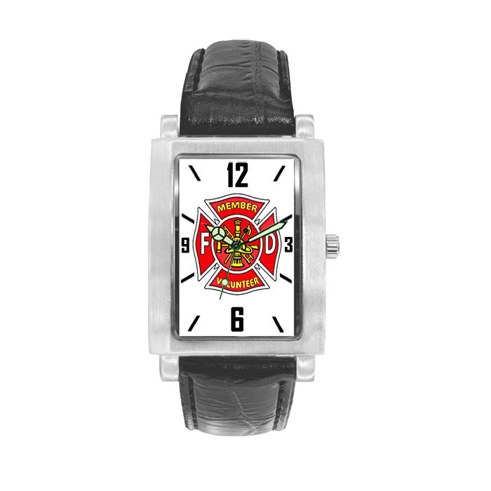 Volunteer Firefighter Watch with Black Leather Band