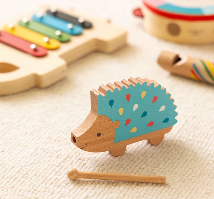 Petit Collage - Wooden Toy - Happy Hedgehog Percussion Instrument - Lifestyle Cut