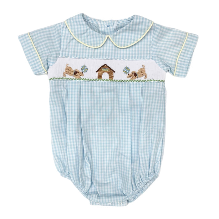 Zuccini Puppy House Smocked Bubble-Blue Gingham