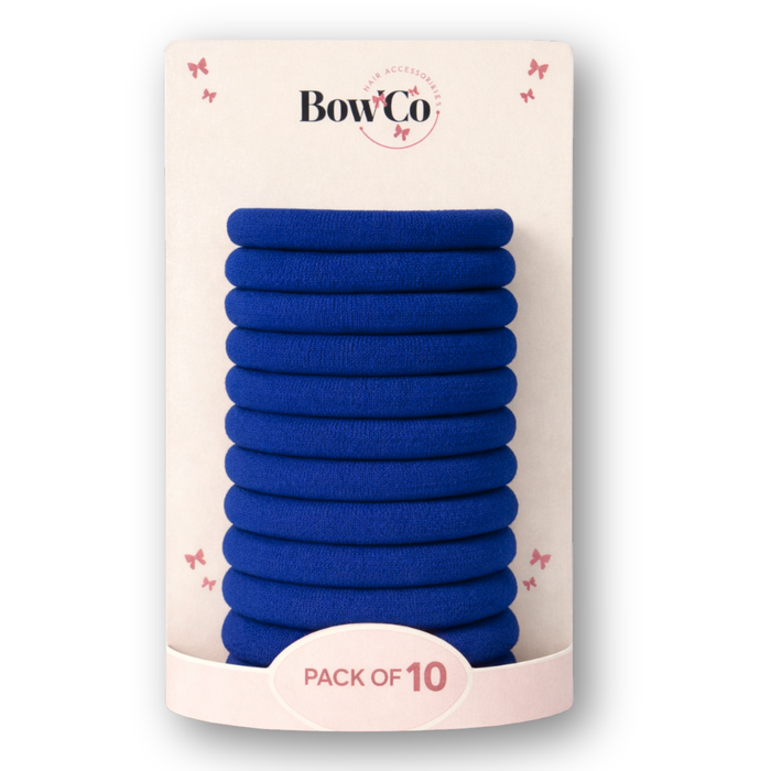 10 Elastic Hair Bobbles - Dark Blue - Non Damage