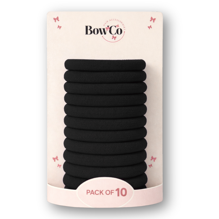 10 Elastic School Hair Bobbles - Black - Non Damage