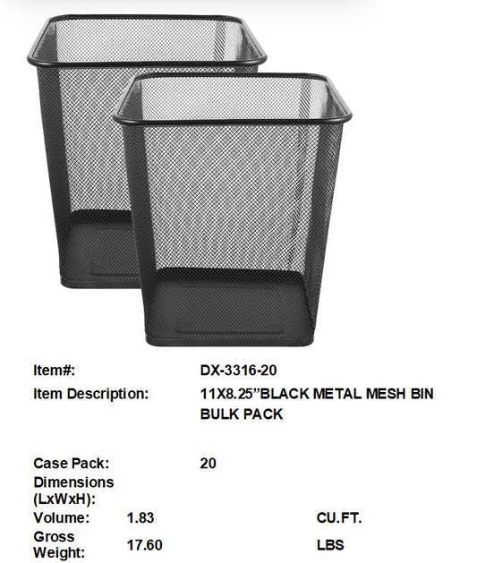 11X8.25"BLK COL SQ METAL BIN