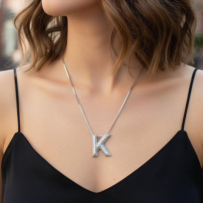 12037 - Crystal "K" Initial Necklace - AB