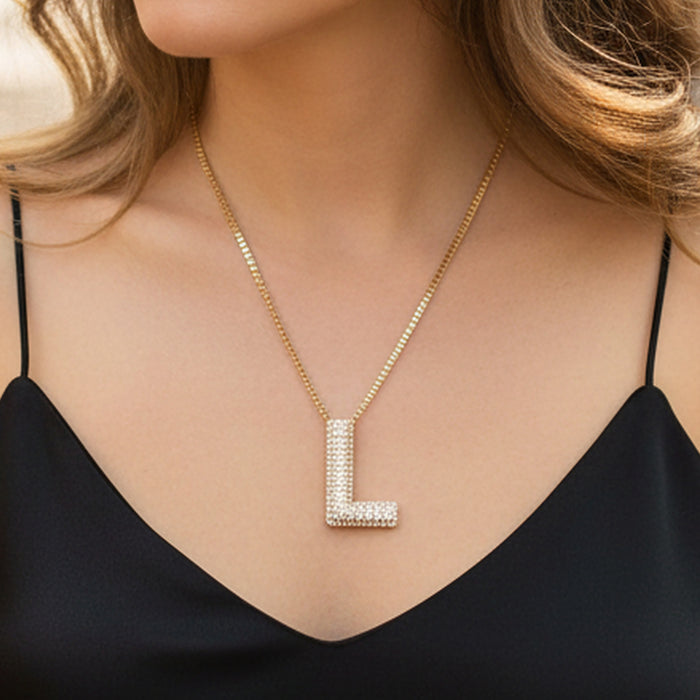 12038 - Crystal "L" Initial Necklace - Gold