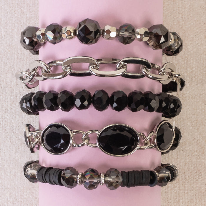 1432 - Crystal Stacked Bracelets - Black