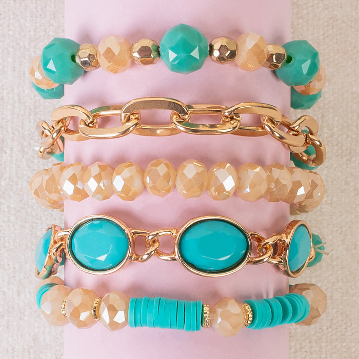1432 - Crystal Stacked Bracelets - Turquoise
