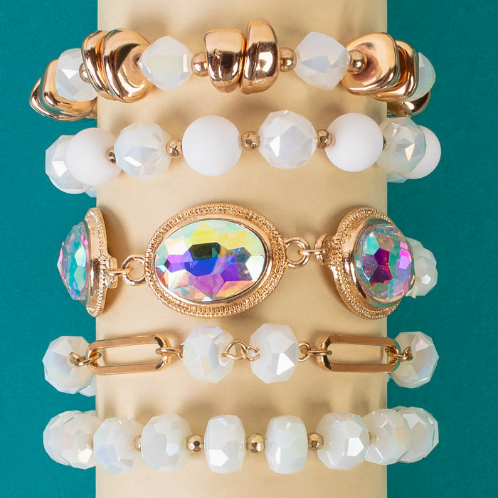 1442 - Crystal Stacked Bracelets - White
