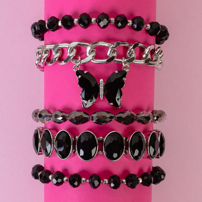 1450 - Crystal Stacked Bracelets - Black