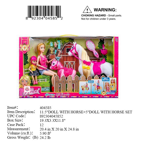 19.3X3.3X11.8"11" & 5" GIRL DOLL+2PC HORSE PLAY SE