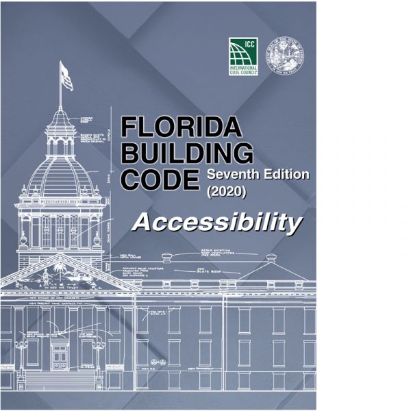 2020 Florida Building Code Accessibility seventh edition with architectural line drawing on blue cover