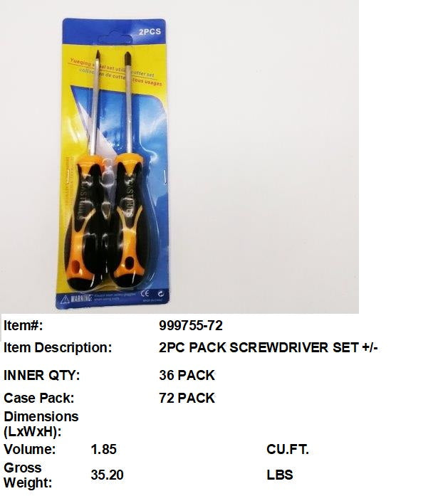 2PC PACK SCREWDRIVER SET +/-