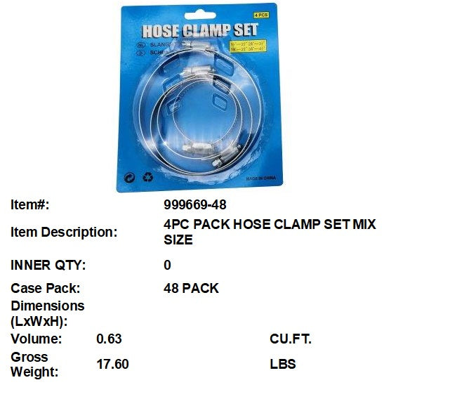 4PC PACK HOSE CLAMP SET