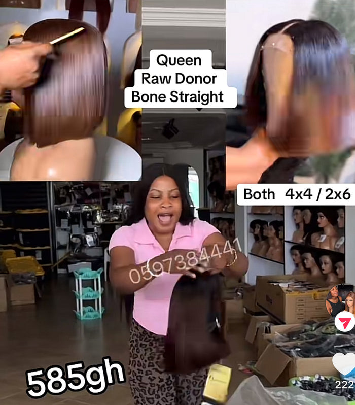 4x4 Queen Raw Donor Bone Straight (Brown & Black )
