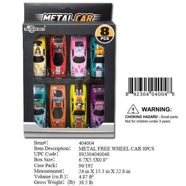 6.7X5.5X0.8"8PC F/W METAL CAR SET