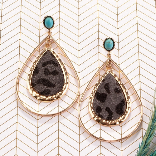 734025 - Animal Print Teardrop Earrings - Grey