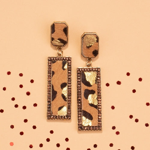 734028 - Rectangle Animal Hide Earrings - Leopard Gold