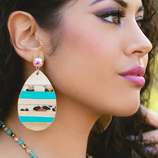 734052 - Stripe Leopard Earrings - Turquoise
