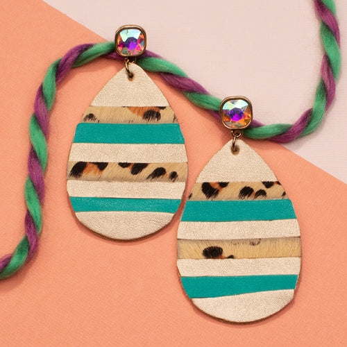734052 - Stripe Leopard Earrings - Turquoise