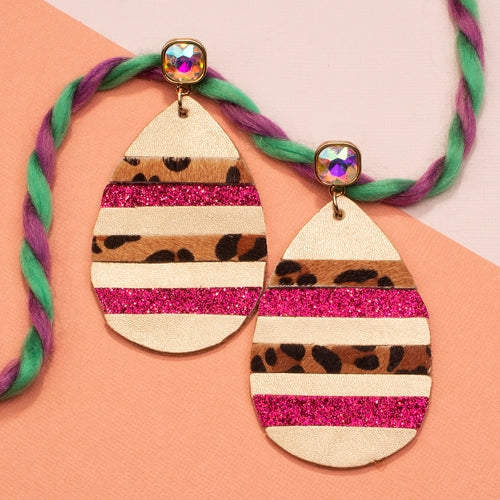 734052 -Stripe Leopard Earrings - Fuchsia