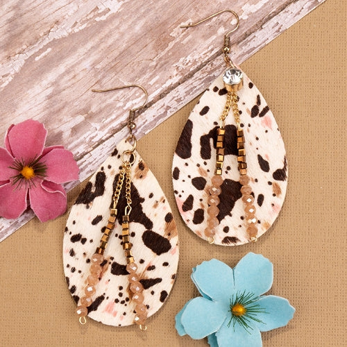 734055 - Rhinestone and Animal Hide Earrings - Rose Gold