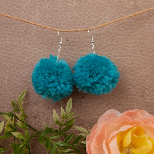 73834 - Pom Pom Earrings - Dark Turquoise