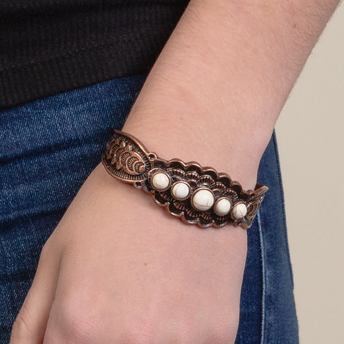 74804 - Squash Blossom Cuff Bracelet - Ivory & Copper