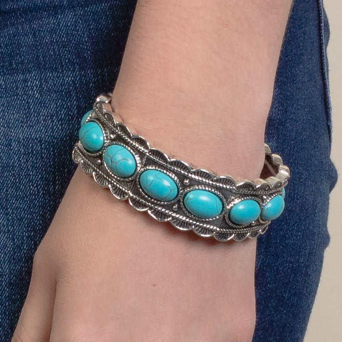 74809 - Squash Blossom Bracelet - Turquoise & Silver