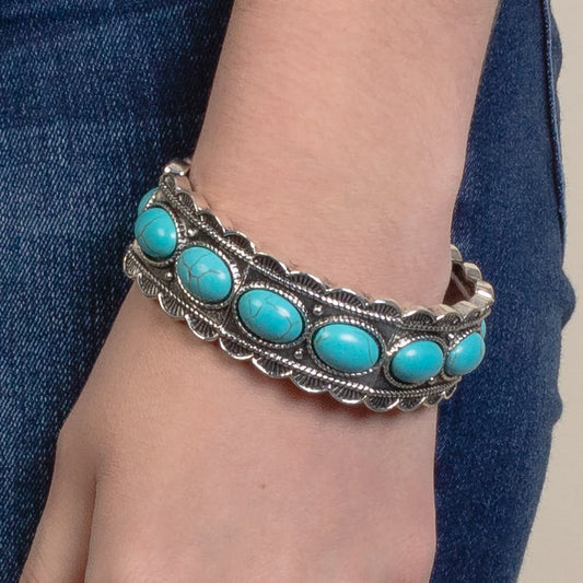 74809 - Squash Blossom Bracelet - Turquoise & Silver