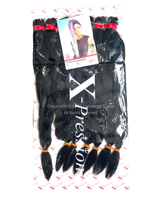 7X  X-Pression Pre-stretched Hair Braiding Extensions 52" Color 1B