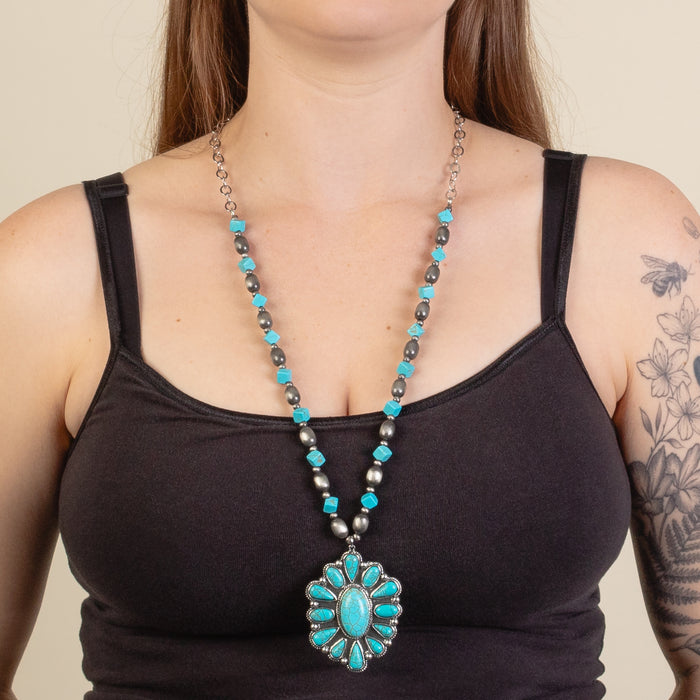92137 - Squash Blossom Necklace - Turquoise & Silver