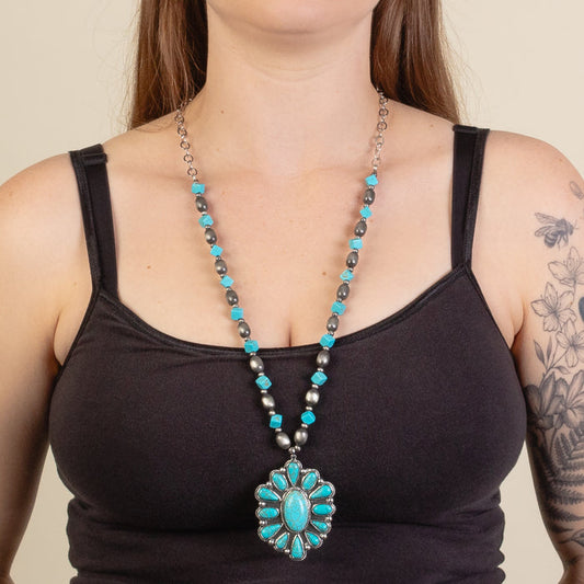 92137 - Squash Blossom Necklace - Turquoise & Silver