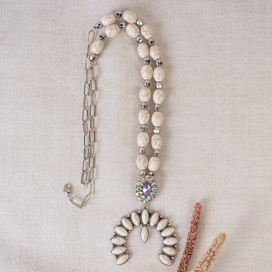 92139 - Squash Blossom Necklace - Ivory & Silver