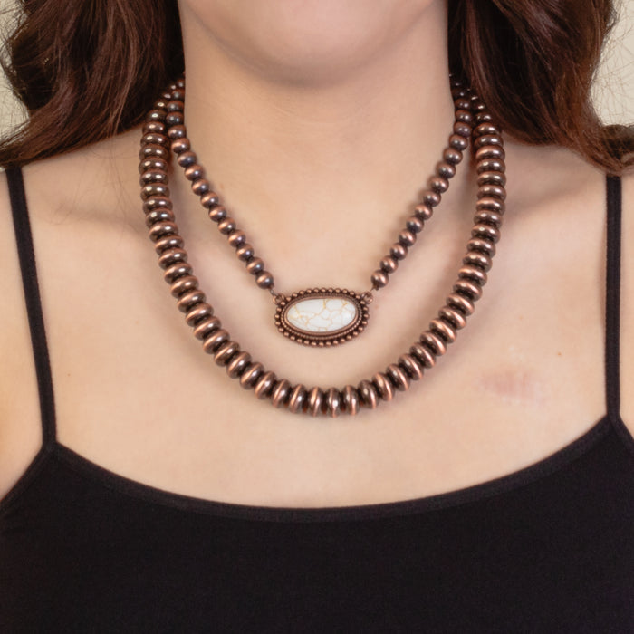 92163 - Layered Squash Blossom Necklace - Ivory & Copper