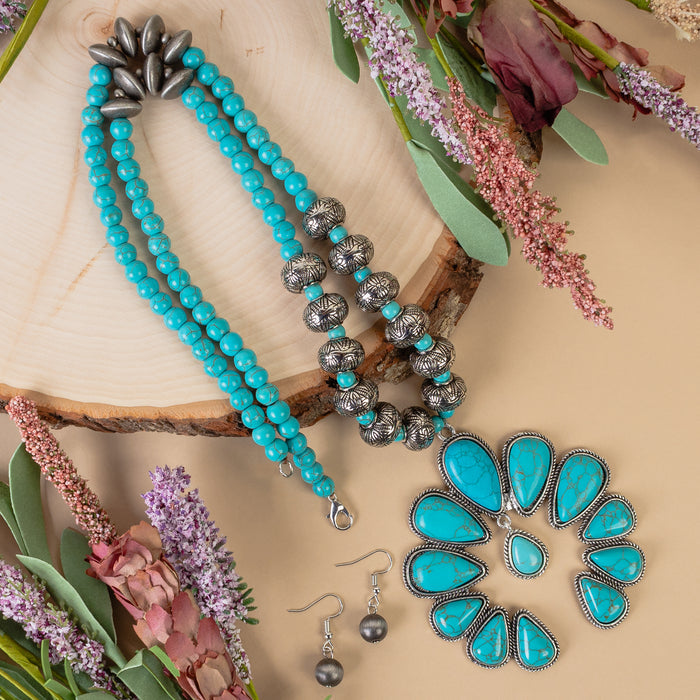 92167 - Squash Blossom Necklace - Turquoise & Silver