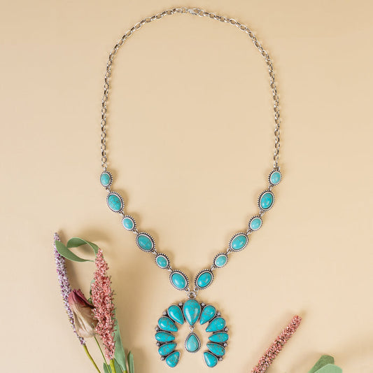 92173 - Squash Blossom Necklace - Turquoise & Silver