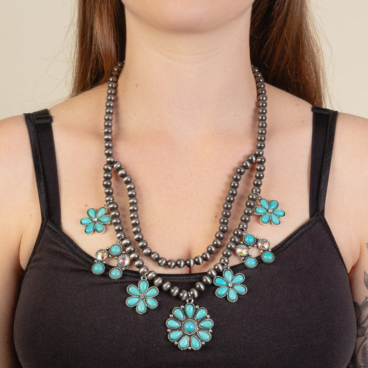 92242 - Squash Blossom Necklace - Turquoise & Silver