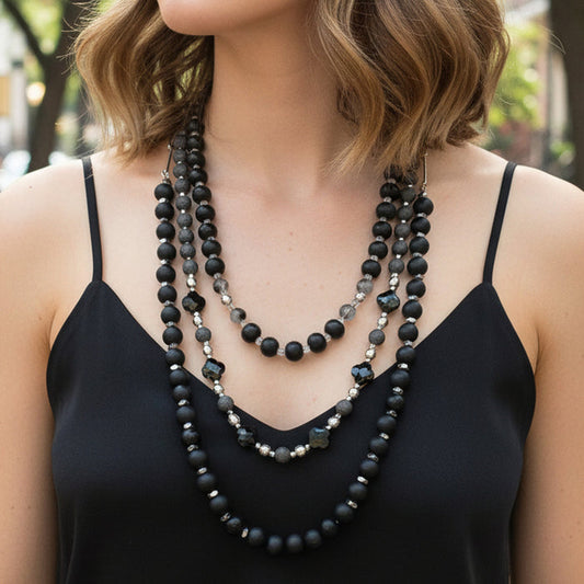 92369 - Layered Beaded Necklace - Black