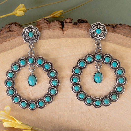 93366 - Squash Blossom Earrings - Turquoise & Silver